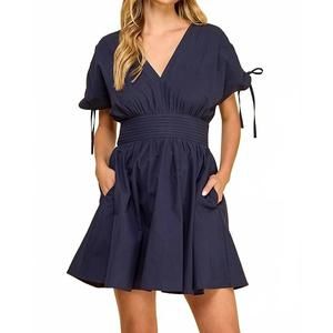 NEW BABY PINK double v-neck dropped shoulder mini dress in navy